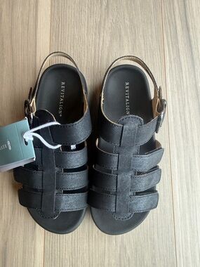 New Revitalign Women's Verona Black Shimmer Fisherman Sandals Size 6D